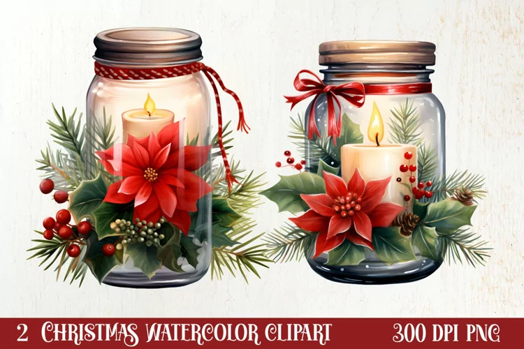 Christmas Mason Jar Sublimation Clipart, Christmas PNG