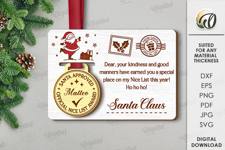 Christmas Medal with Greeting Card Laser Cut. Christmas SVG