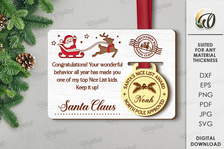 Christmas Medal with Greeting Card Laser Cut. Christmas SVG