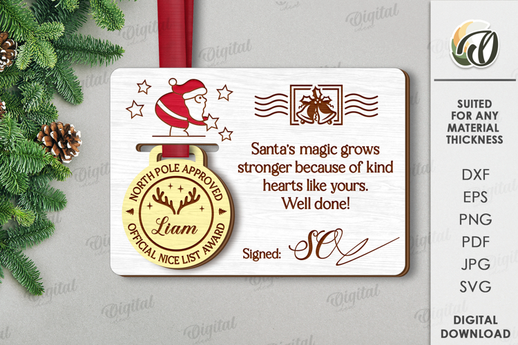Christmas Medal with Greeting Card Laser Cut. Christmas SVG