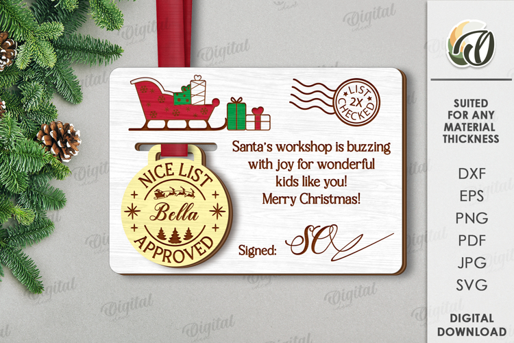 Christmas Medal with Greeting Card Laser Cut. Christmas SVG