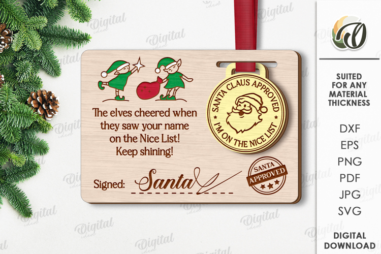 Christmas Medal with Greeting Card Laser Cut. Christmas SVG