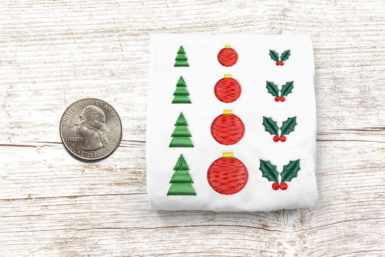 Christmas Tree Ornament Holly Micro Embroidery File Trio