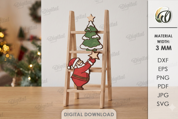 Christmas Mini Ladder Laser Cut. Christmas Stand Decor SVG