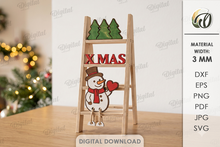 Christmas Mini Ladder Laser Cut. Christmas Stand Decor SVG