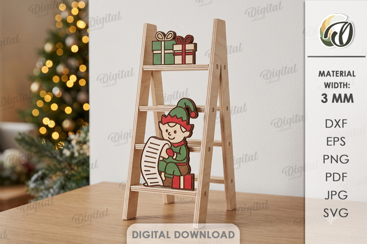 Christmas Mini Ladder Laser Cut. Christmas Stand Decor SVG