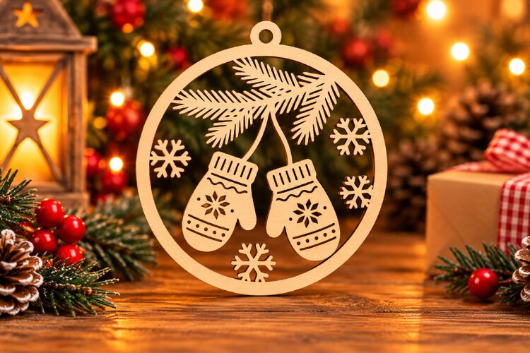 Christmas Mittens Ornament Laser Cut SVG example image 1