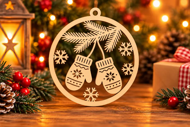 Christmas Mittens Ornament Laser Cut SVG