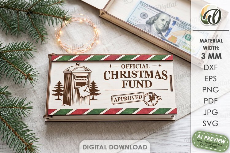 Christmas Money Gift Box Laser Cut. Money Holder SVG example image 1