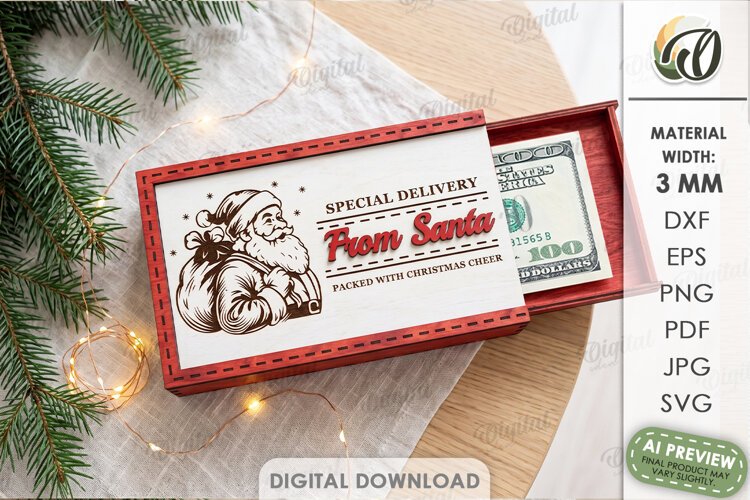 Christmas Money Gift Box Laser Cut. Money Holder SVG example image 1