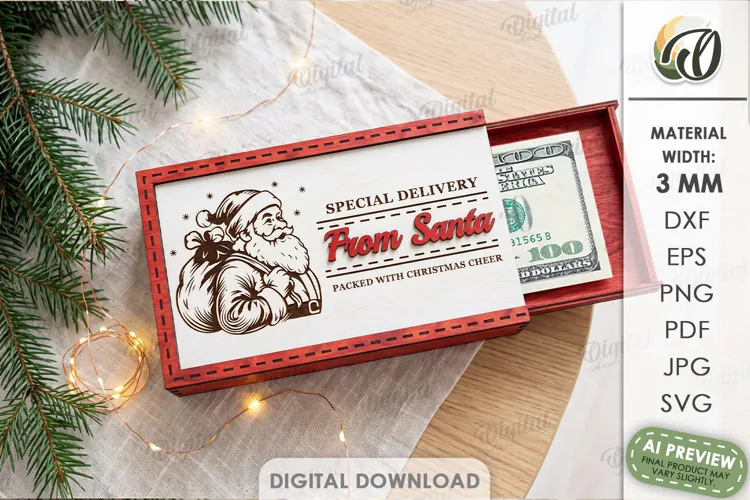 Christmas Money Gift Box Laser Cut. Money Holder SVG