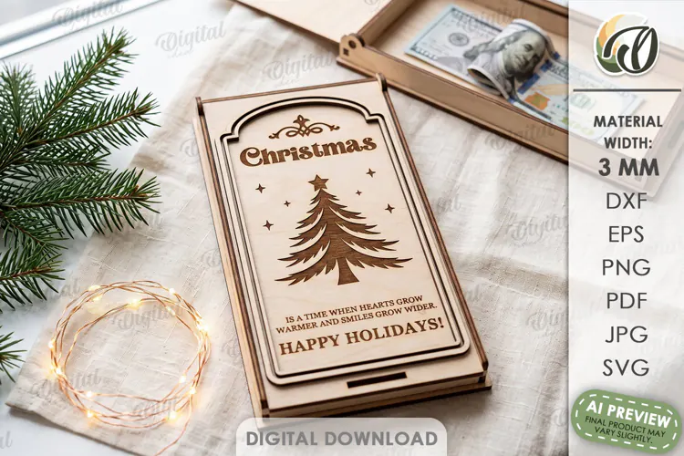 Christmas Money Gift Box Laser Cut. Money Holder SVG