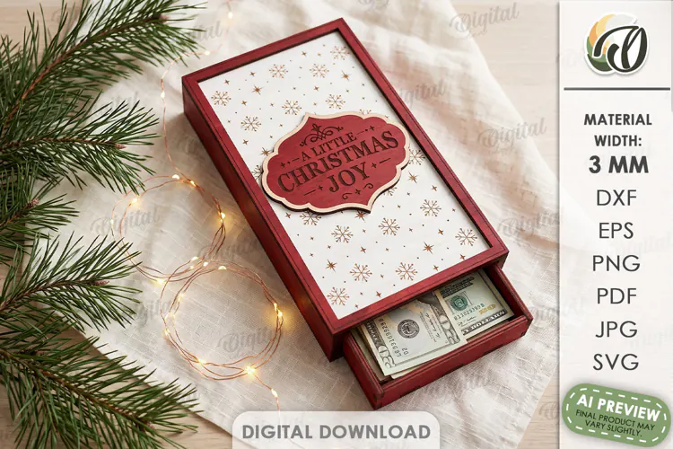 Christmas Money Gift Box Laser Cut. Money Holder SVG