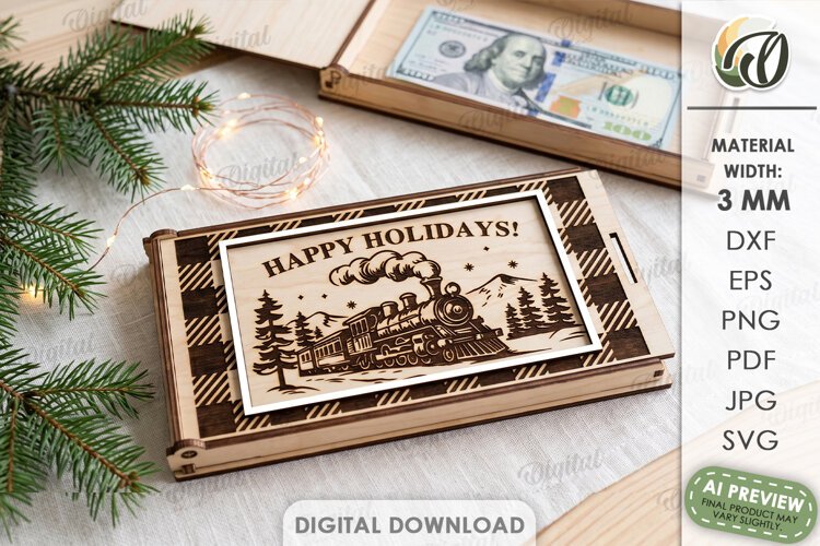 Christmas Money Gift Box Laser Cut. Money Holder SVG example image 1
