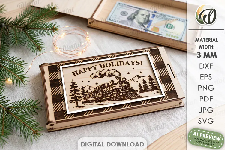 Christmas Money Gift Box Laser Cut. Money Holder SVG