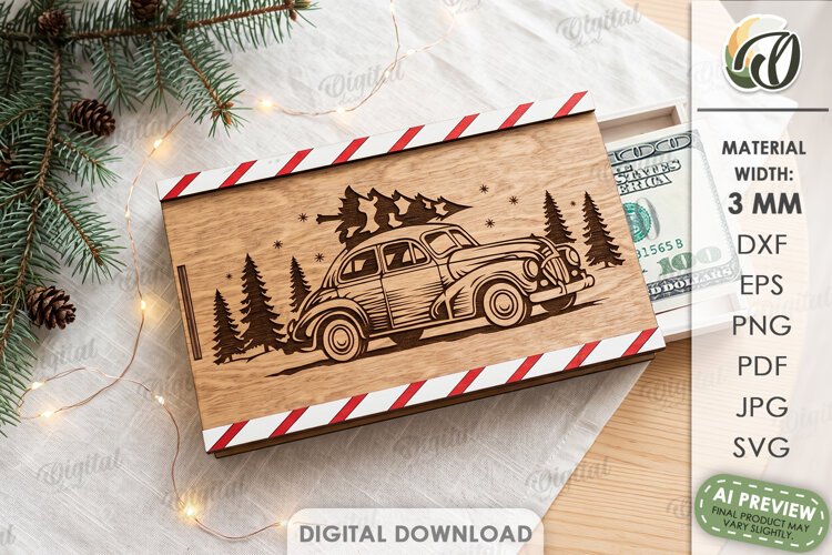 Christmas Money Gift Box Laser Cut. Money Holder SVG example image 1
