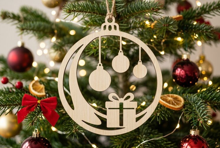 Christmas Moon Gift Ornament SVG, Holiday Laser Cut File example image 1