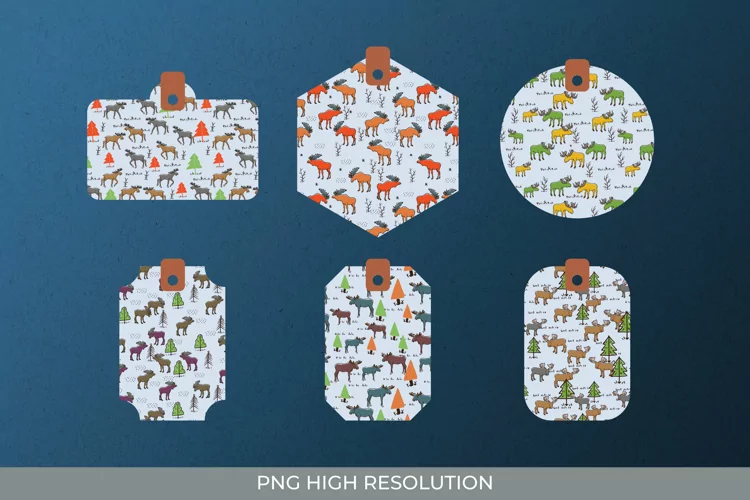 Christmas Moose Patterned Shaped Tags