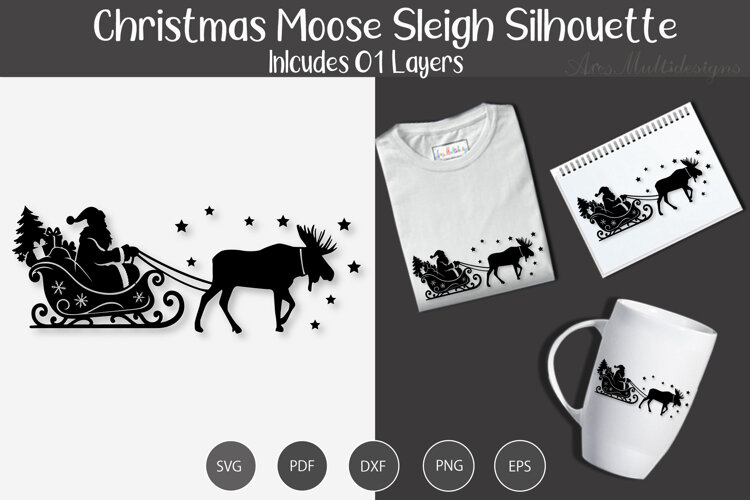 Christmas Moose sleigh silhouette example image 1