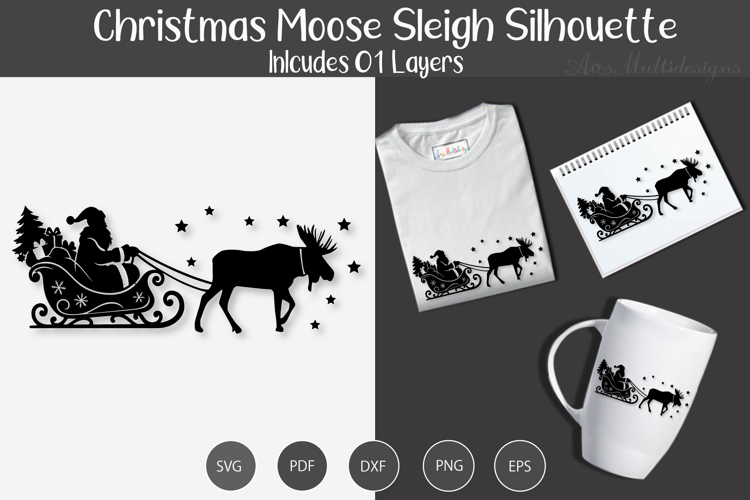 Christmas Moose sleigh silhouette