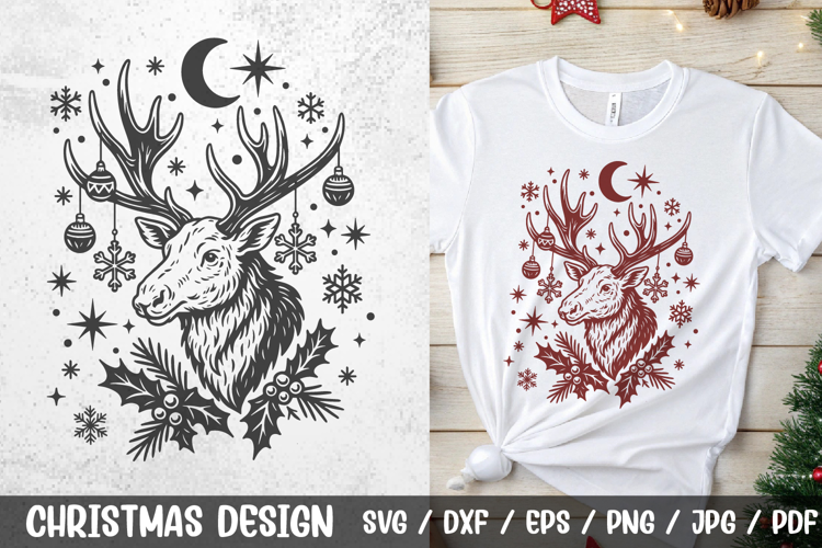 Christmas Moose SVG | Vintage Holiday Reindeer Head Clipart