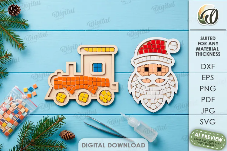 Christmas Mosaic Base Laser Cut. Mosaic Ornament SVG