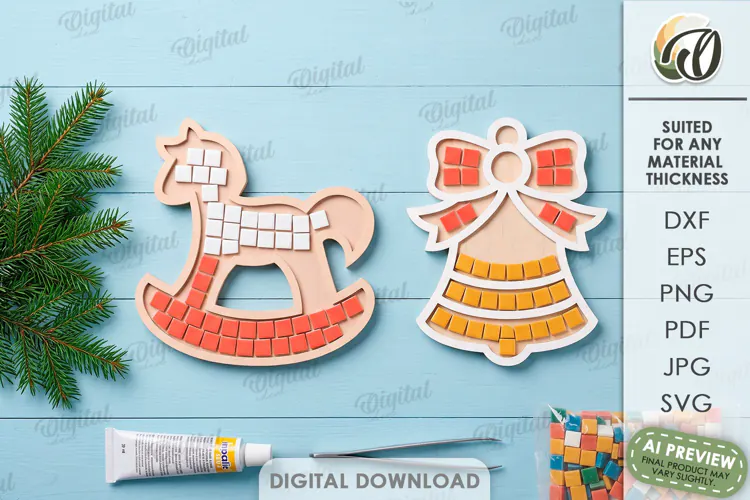 Christmas Mosaic Base Laser Cut. Mosaic Ornament SVG