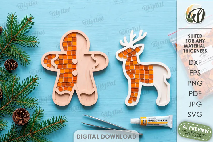 Christmas Mosaic Base Laser Cut. Mosaic Ornament SVG