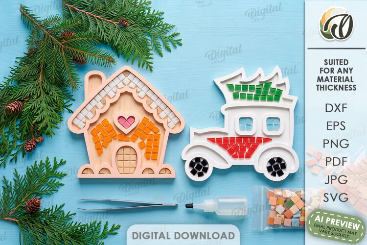 Christmas Mosaic Base Laser Cut. Mosaic Ornament SVG example image 1