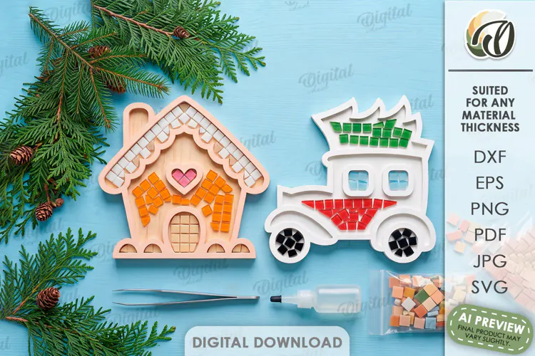 Christmas Mosaic Base Laser Cut. Mosaic Ornament SVG