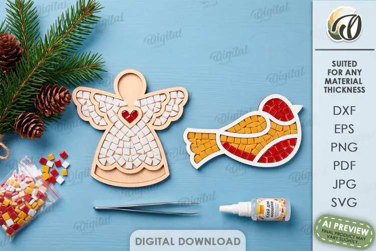 Christmas Mosaic Base Laser Cut. Mosaic Ornament SVG
