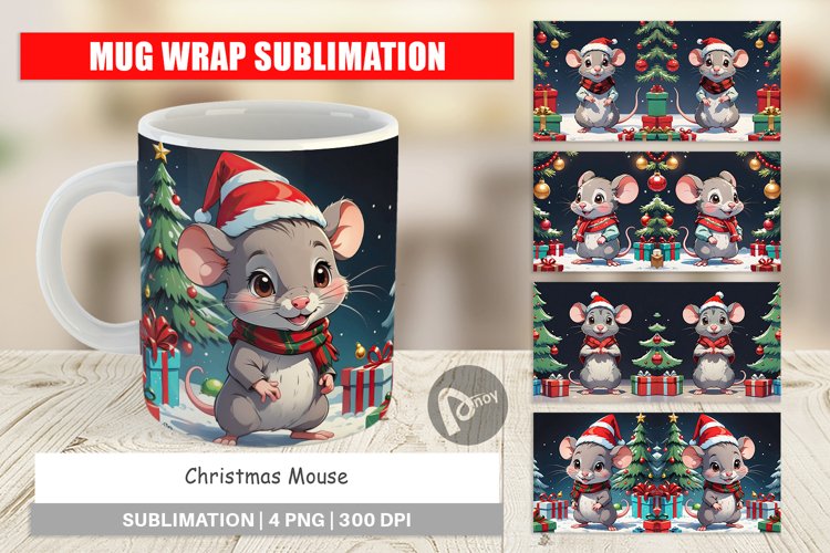 Mug Wrap Design Cartoon Christmas Mouse