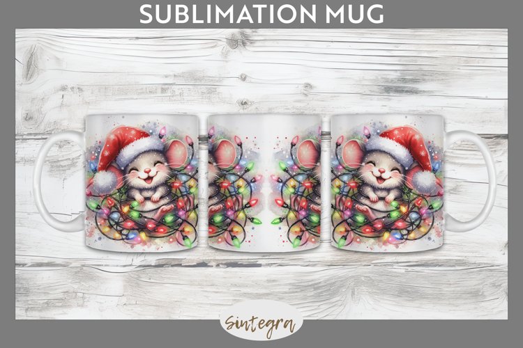 Christmas Mouse v1 Entangled in Lights Mug Wrap Sublimation
