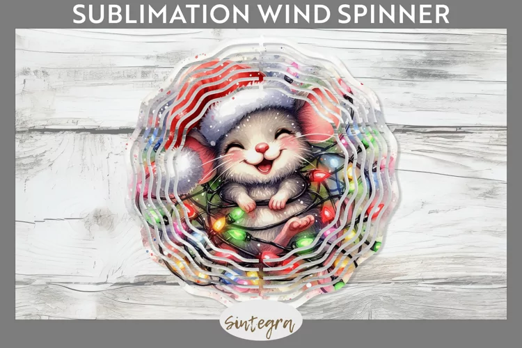 Christmas Mouse v1 Entangled in Lights Wind Spinner Sublimat