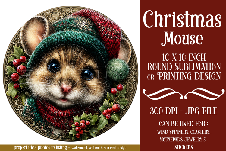 Christmas Wind Spinner, Christmas Mouse Round Image, r1