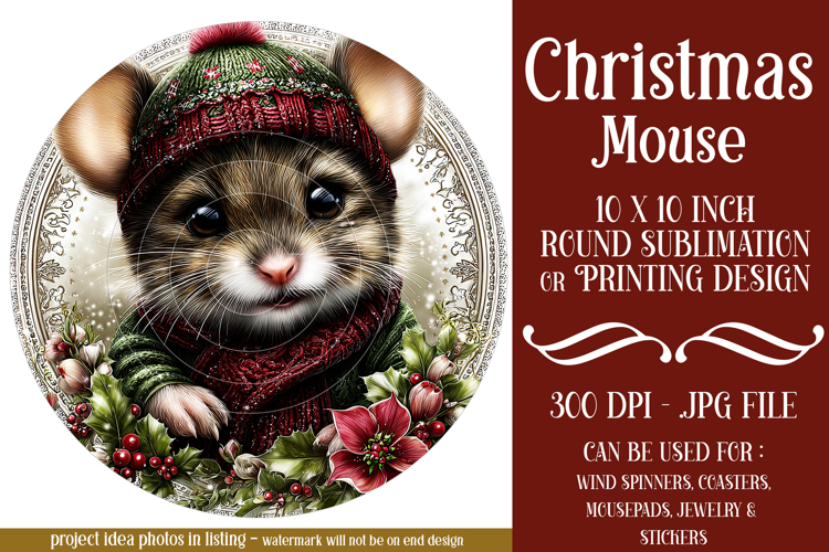 Christmas Wind Spinner, Christmas Mouse Round Image, r2