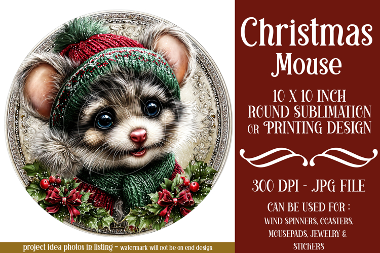 Christmas Wind Spinner, Christmas Mouse Round Image, r3