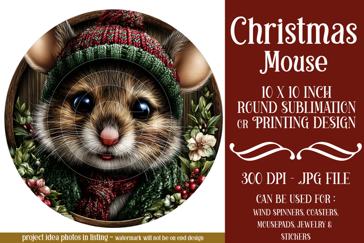 Christmas Wind Spinner, Christmas Mouse Round Image, r4
