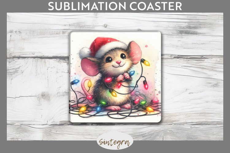 Christmas Mouse v2 Entangled in Lights Square Coaster Sublim example image 1