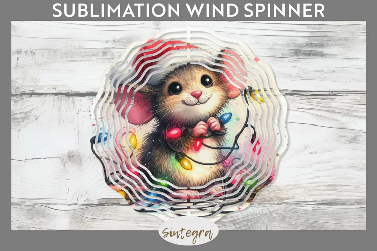 Christmas Mouse v2 Entangled in Lights Wind Spinner Sublimat