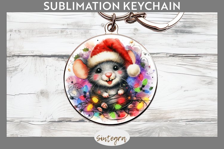 Christmas Mouse v3 Entangled in Lights Round Keychain Sublim