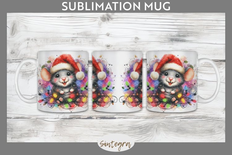 Christmas Mouse v3 Entangled in Lights Mug Wrap Sublimation example image 1