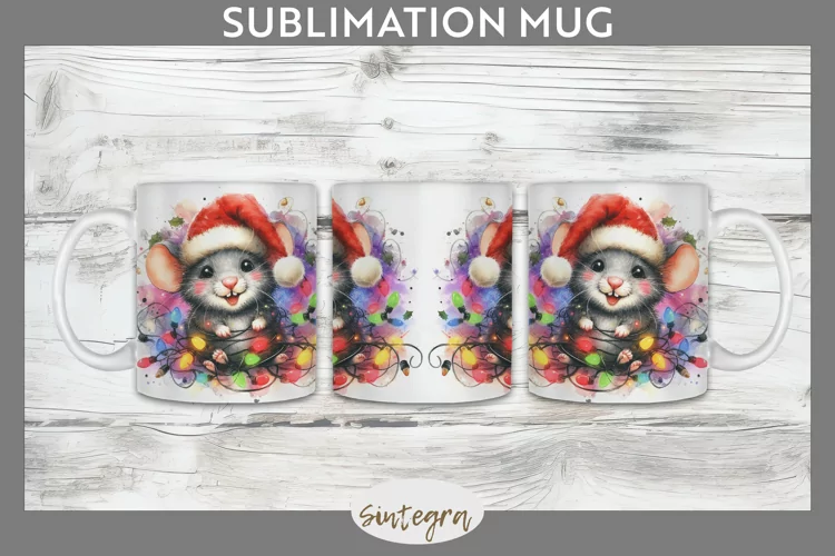 Christmas Mouse v3 Entangled in Lights Mug Wrap Sublimation