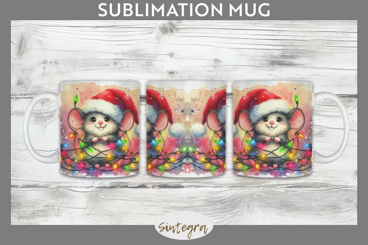 Christmas Mouse v4 Entangled in Lights Mug Wrap Sublimation