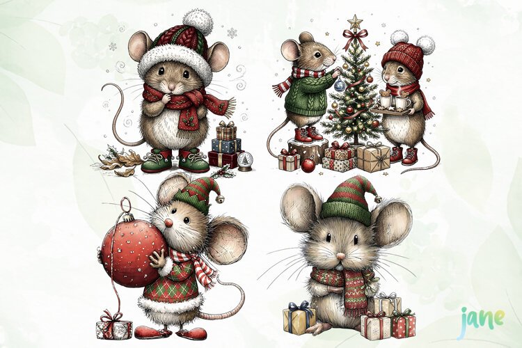 Christmas Mouse Clipart example image 1
