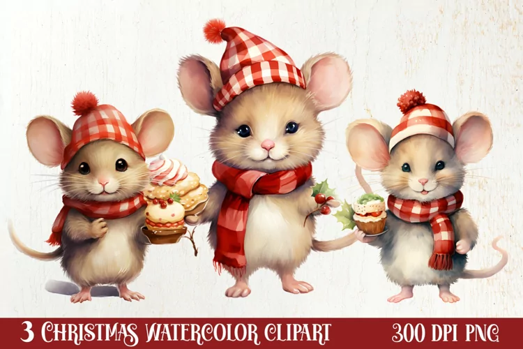 Christmas Mouse in Santa Hats Clipart Sublimation