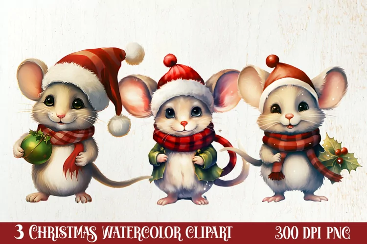 Christmas Mouse in Santa Hats Clipart Sublimation