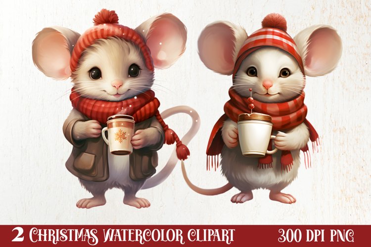 Christmas Mouse in Santa Hats Clipart Sublimation