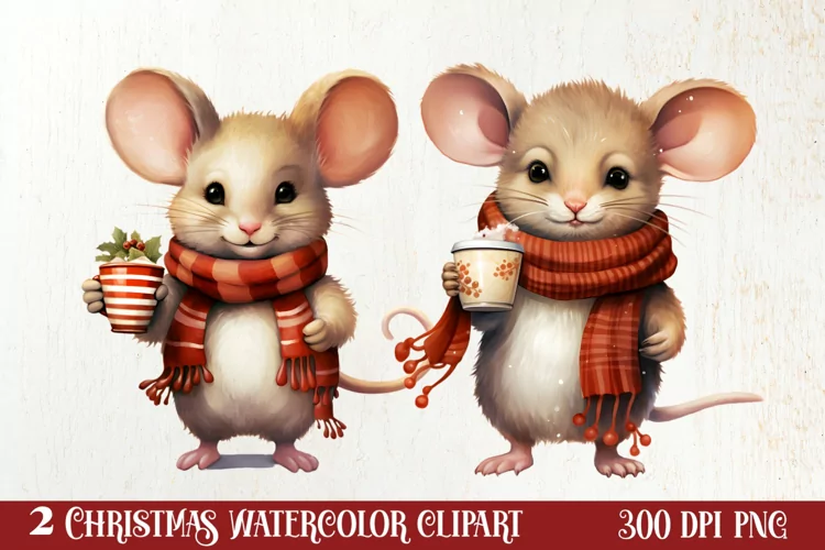 Christmas Mouse in Santa Hats Clipart Sublimation