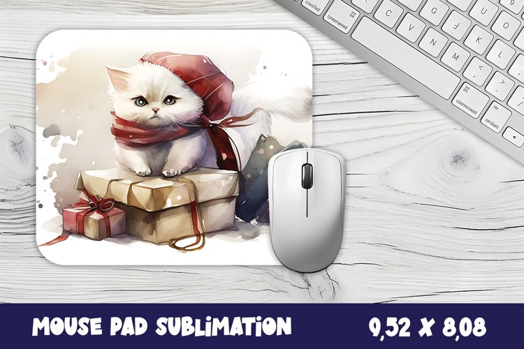 Christmas mouse pad kitten/village sublimation example image 1